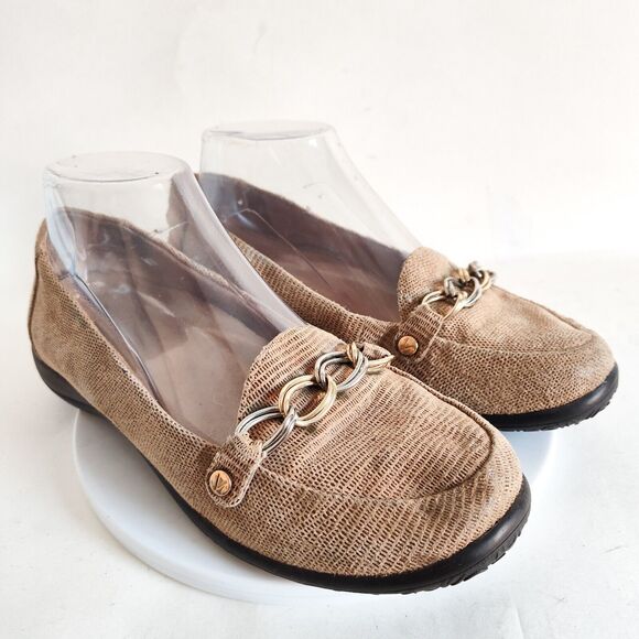 Vionic Shoes - Vionic Women's Alda Tan Leather Lizard Print Chain Loafers Size 7 Comfort Flats